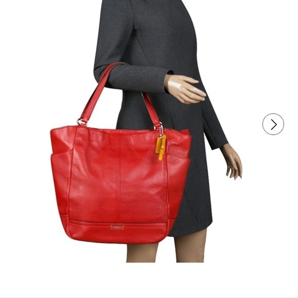 Coach Park Signature North South tote Vermillion Red leather - Picture 13 of 13